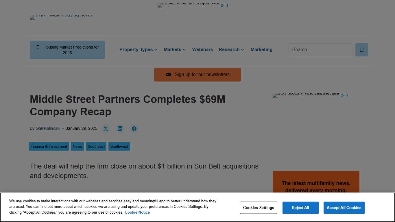 Middle Street Partners Completes $69M Company Recap - Multi-Housing News